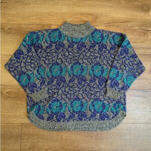 VTG Alyssa Brooke Women Large Pullover Knit Sweater Turtleneck Mock Neck Teal